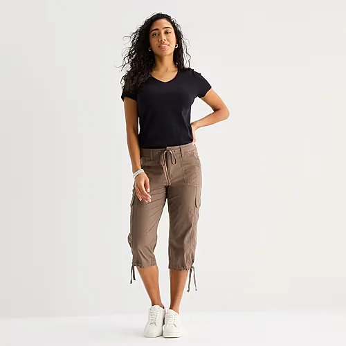 St. John's Bay Womens Straight Capri Pant, 10 Petite, Beige
