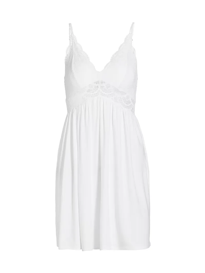 Eberjey Women's Mariana Modal Lace-Trim Chemise - White - Size Large