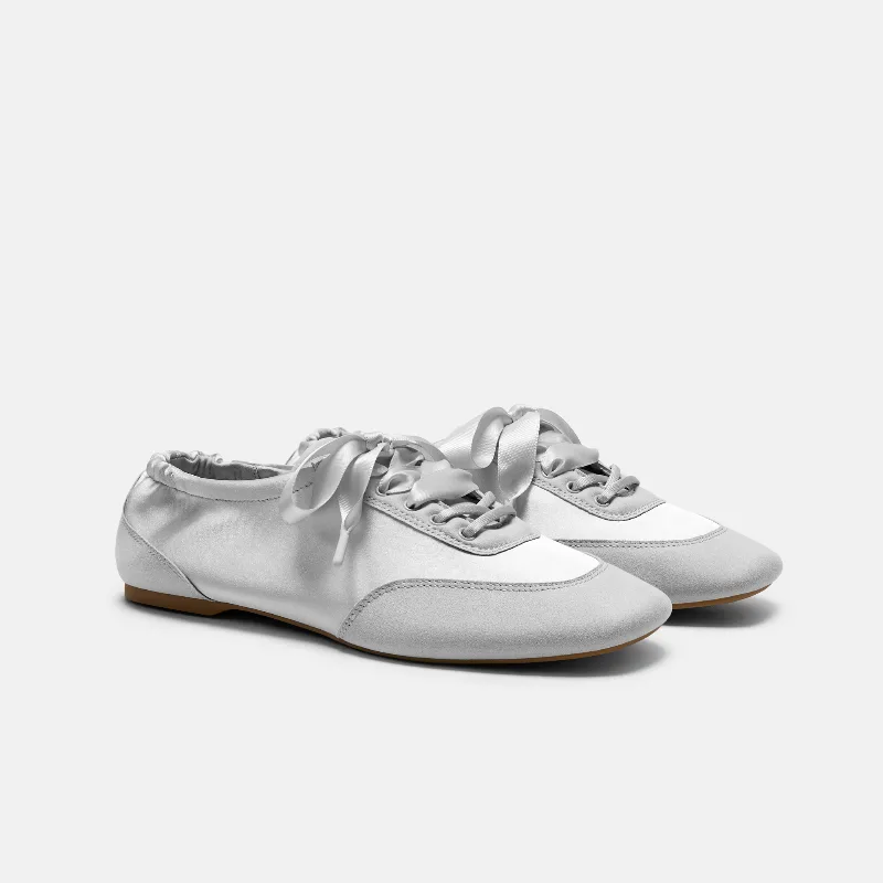 VIVAIA Square-Toe Lace-Up Satin Sneakerina (Cristina)|GREY SILVER|US 11