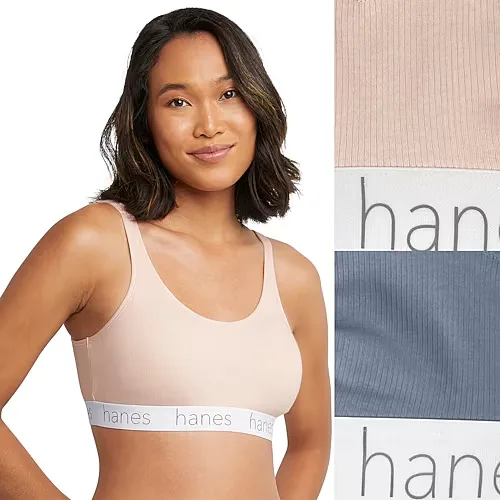 Hanes Originals Ultimate Stretch Cotton Women's Scoopneck Bralette, 2-Pack DHO102, Medium, Blue