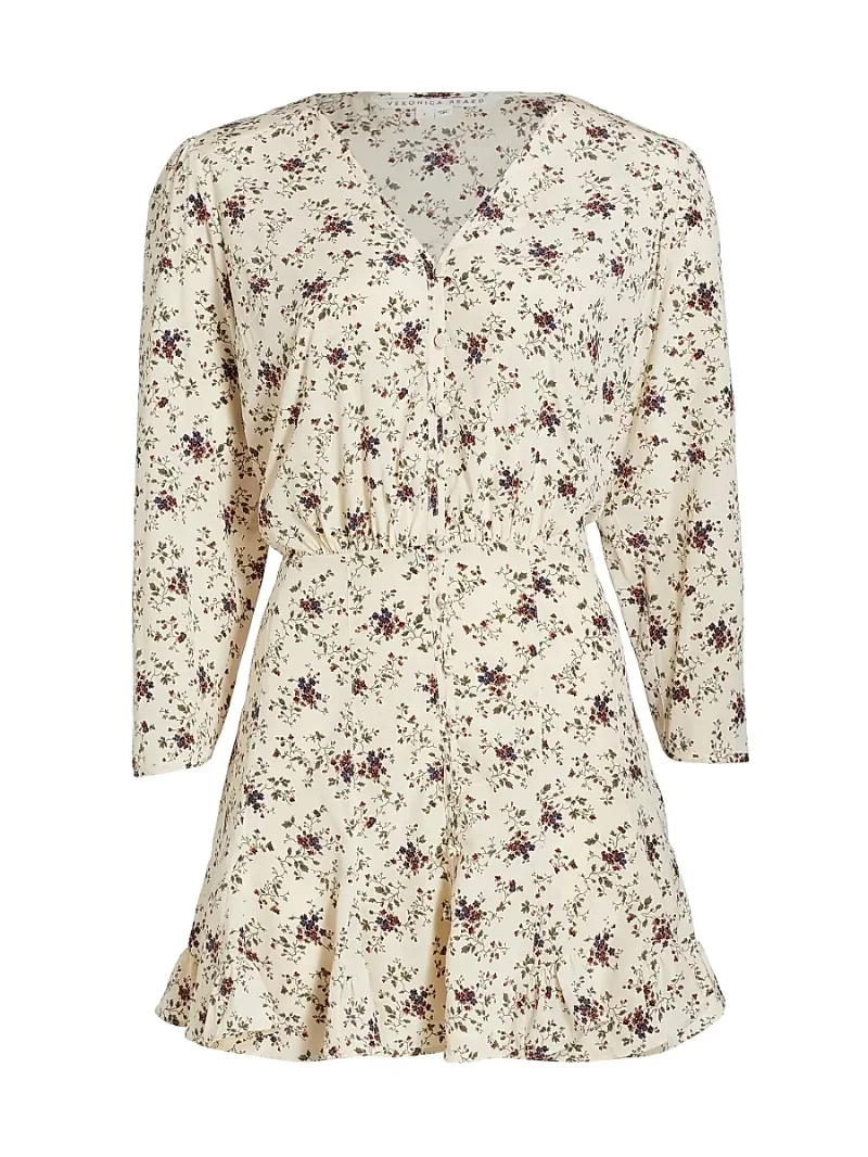 Veronica Beard Women's Riggins Stretch Silk Long-Sleeve Minidress - Whitestone Multi - Size 2