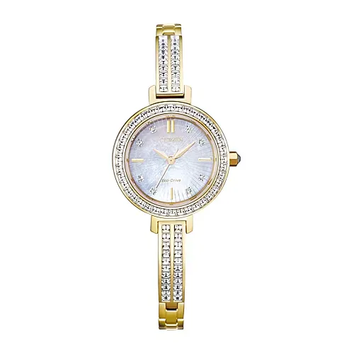 Citizen Eco-Drive Womens Crystal Accent Gold Tone Stainless Steel Bracelet Watch Em0862-56d, One Size