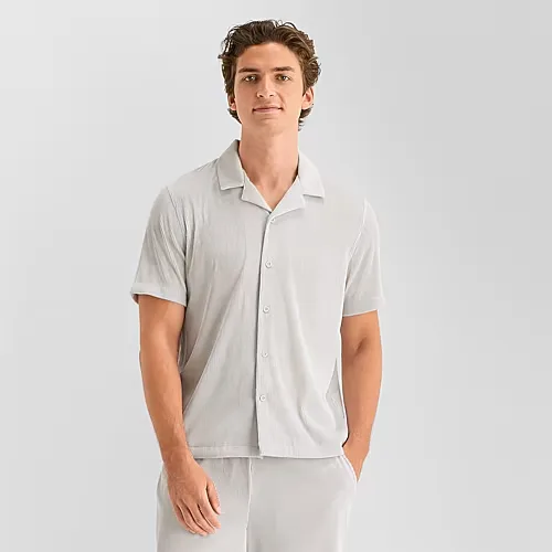 Stylus Mens Short Sleeve Regular Fit Button-Down Shirt, Large, Gray