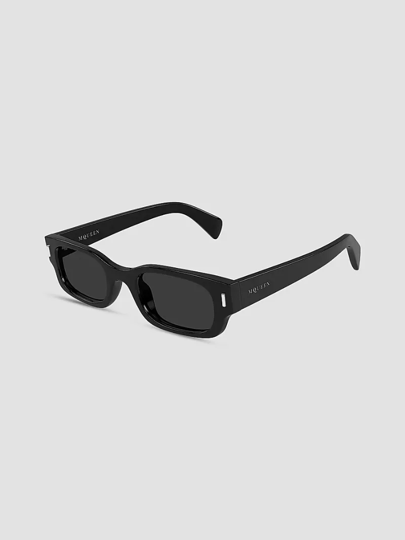 McQueen Men's T-Bar Rivet 50MM Rectagular Sunglasses - Black