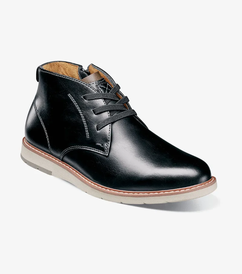 Florsheim Shoes Vibe Jr. Boys Elastic Lace Plain Toe Chukka Boot Black Size 1 Little Kid