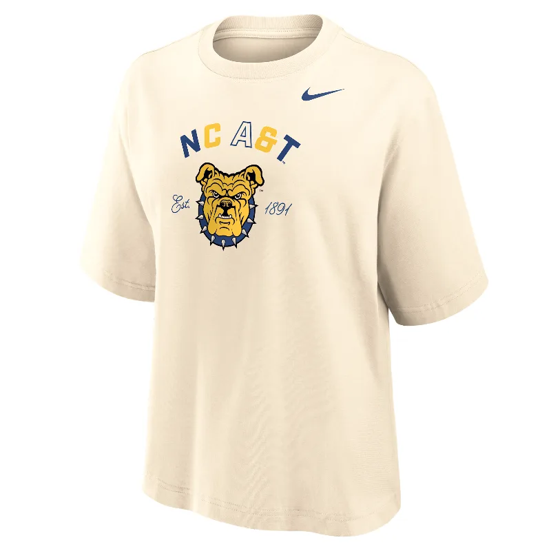 Nike Women's College (North Carolina A&T University) Boxy Cotton T-Shirt in Brown | ZW12573NCAT25-NAT