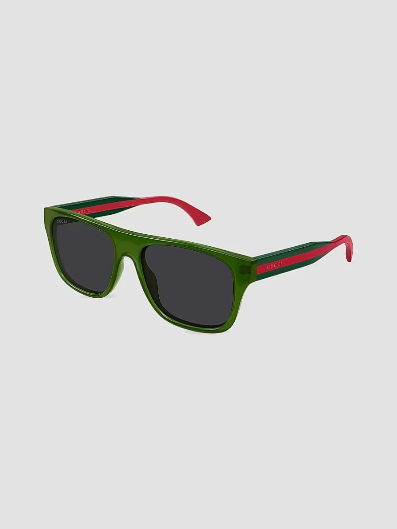 Gucci Men's New Pop Web 56MM Square Sunglasses - Green Grey