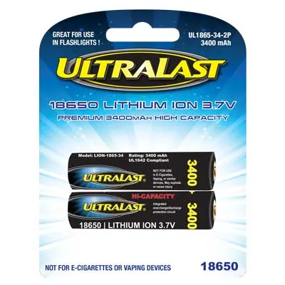 UltraLast 4V 18,650 Lithium Ion Rechargeable Battery - 2 Pack
