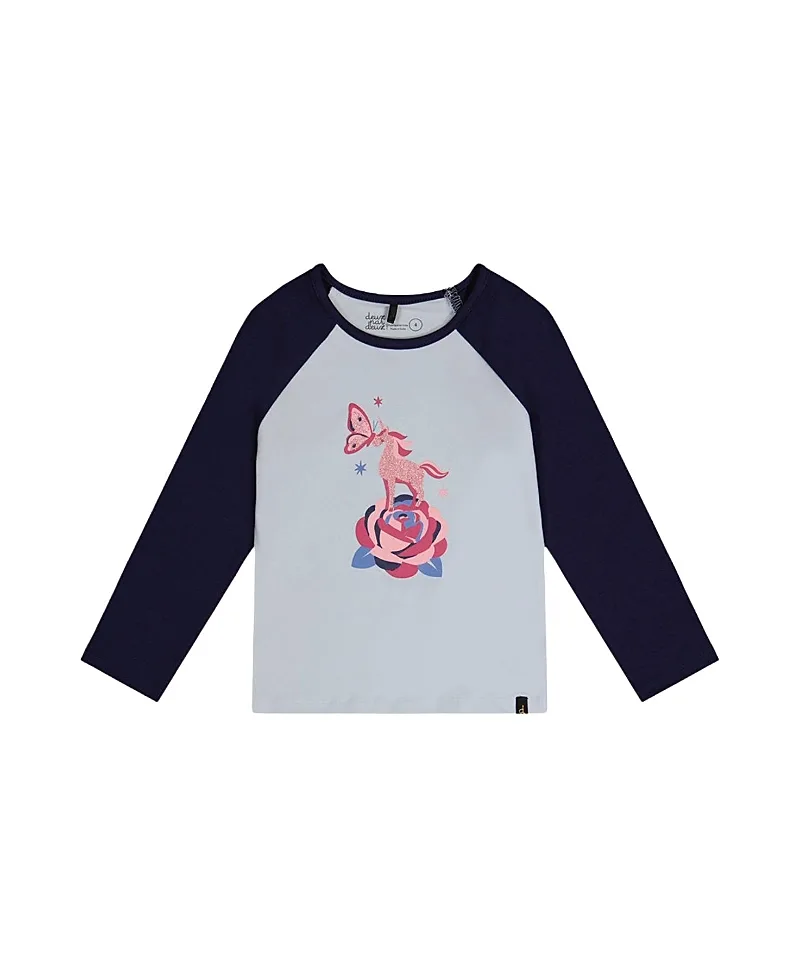 Deux par Deux Girls' Contrast Raglan Organic Cotton Crew Neck T-Shirt - Little Kid