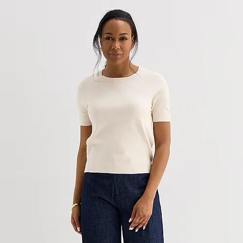 Liz Claiborne Womens Crew Neck Short Sleeve Pullover Sweater, X-large, Beige