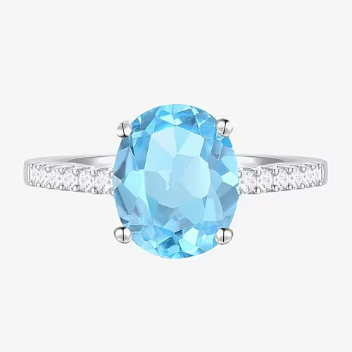 Yes, Please! Womens Genuine Blue Topaz Sterling Silver Side Stone Cocktail Ring, 7, Blue