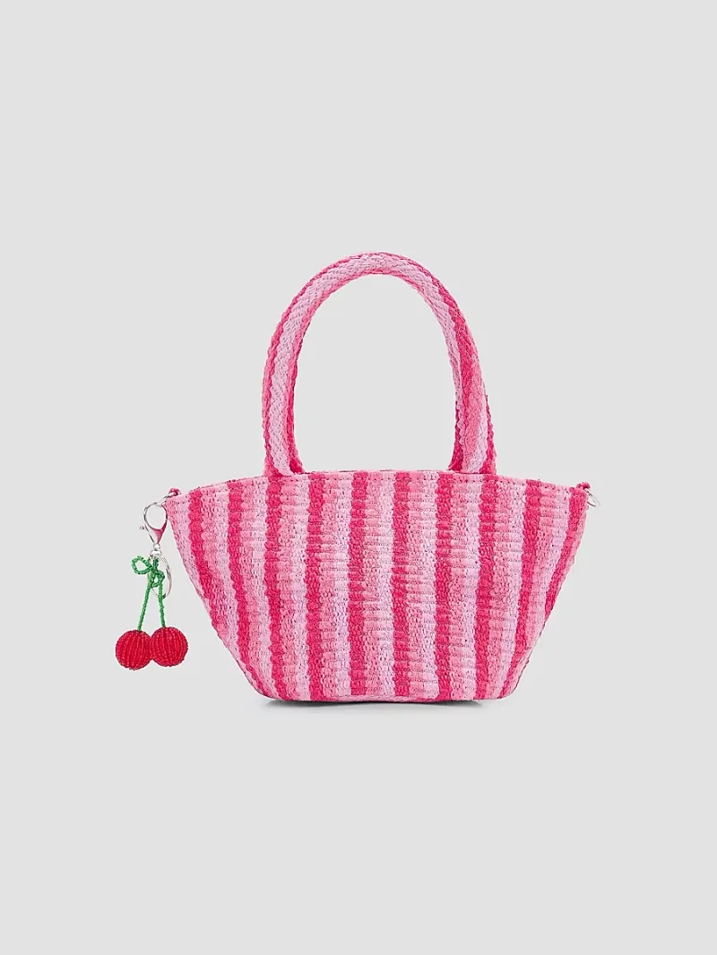 Bari Lynn Girl's Girl's Rafia Striped Tote Bag - Pink