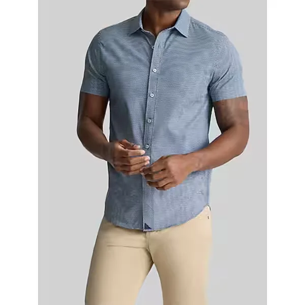 Untuckit Men's Lobo Performance Slim Fit Short Sleeve Button Up Shirt Navy