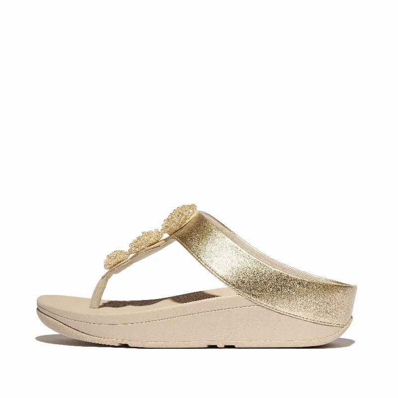 FINO Beadie-Button Metallic Toe-Post Sandals