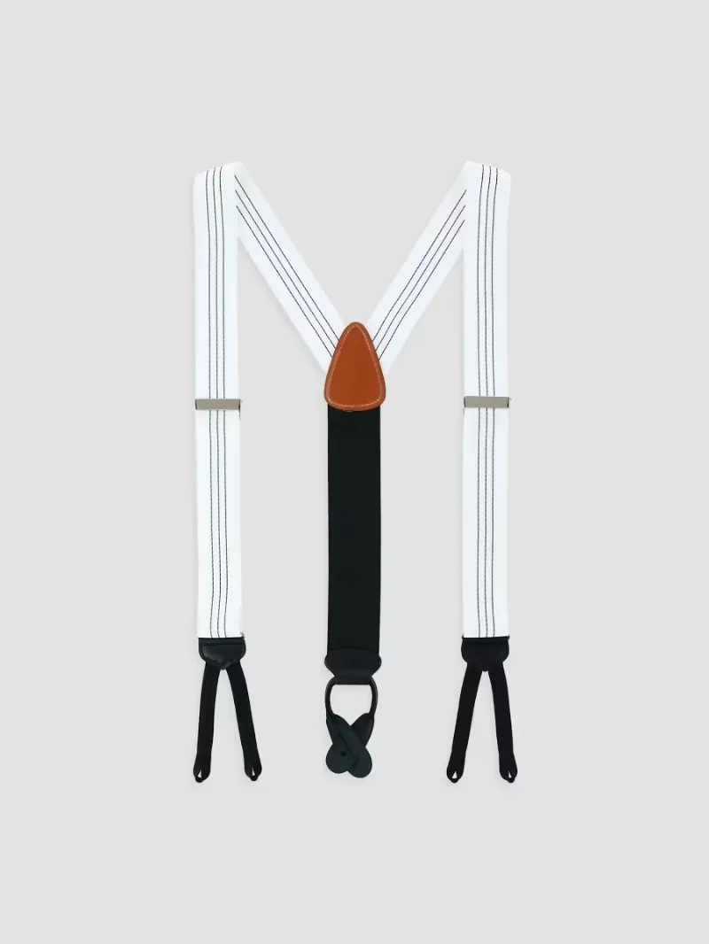 Men Fredrick Center Stripe Suspenders - White