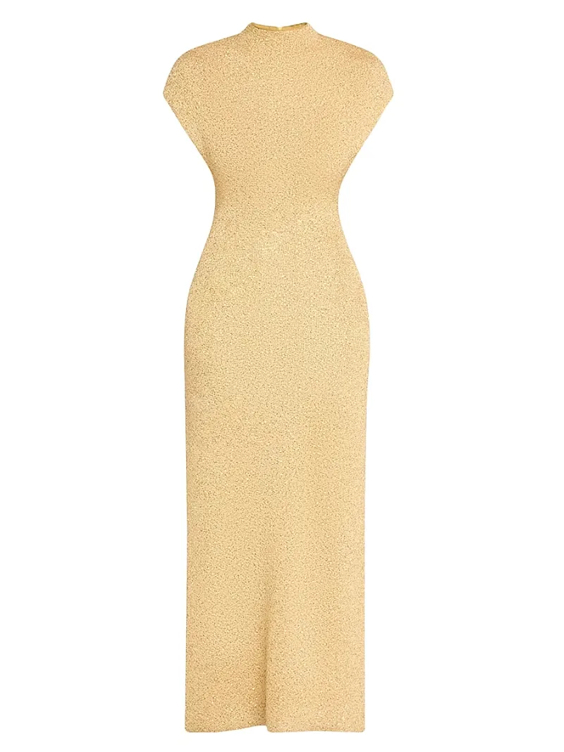 Women's Sequined Knit Mock Turtleneck Body-Con Dress - Gold - Size Large