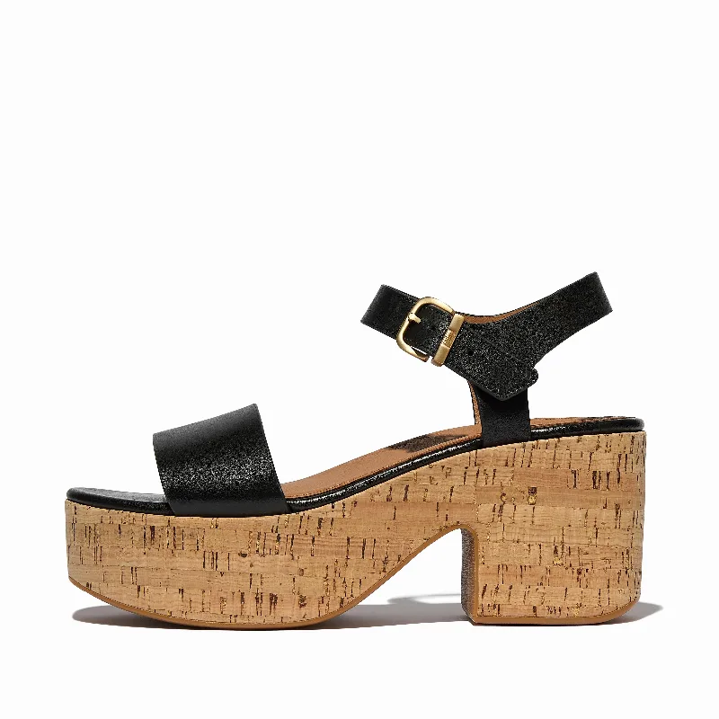 PLATFFORMS Leather/Cork Heeled Ankle-Strap Sandals