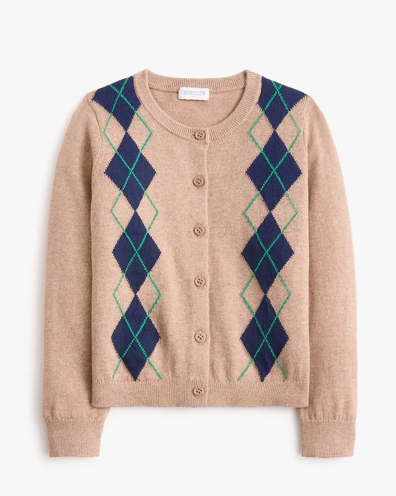 Girls' cotton argyle cardigan sweater