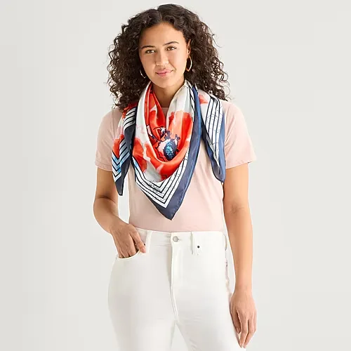 Mixit Scarves Floral Square Scarf, One Size, White