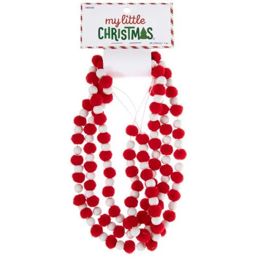 Red & White - Pom Pom Beaded Mini Garland