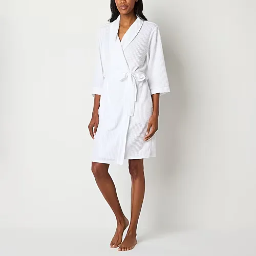 Liz Claiborne Womens Knee Length 3/4 Sleeve Robe, Small, White