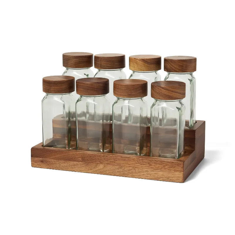 Sur La Table Black Walnut Spice Rack & Jars