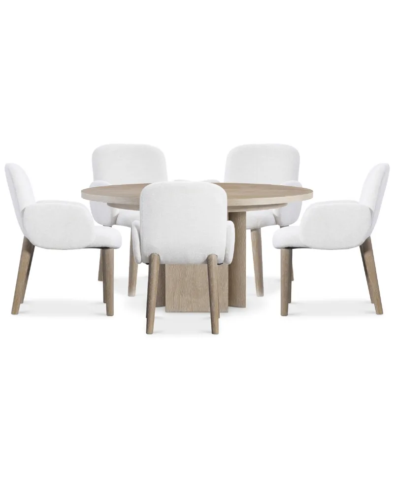 Bernhardt 6-Pc. Loggia Dining Set Round Table and Arm Chairs - Medium Brown, White
