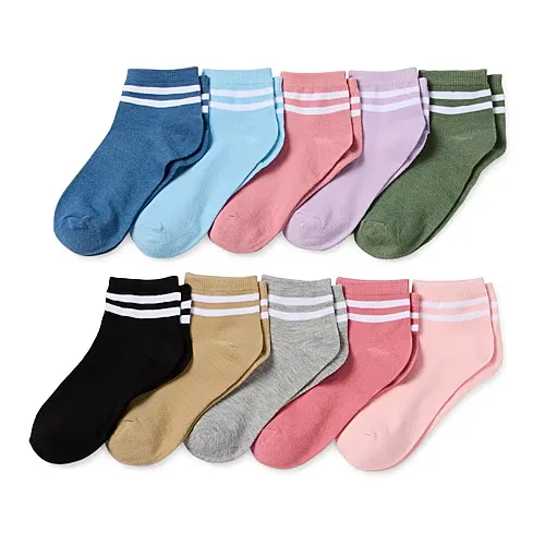 Thereabouts Little & Big Kid Girls 10 Pair Quarter Ankle Socks, Small, White