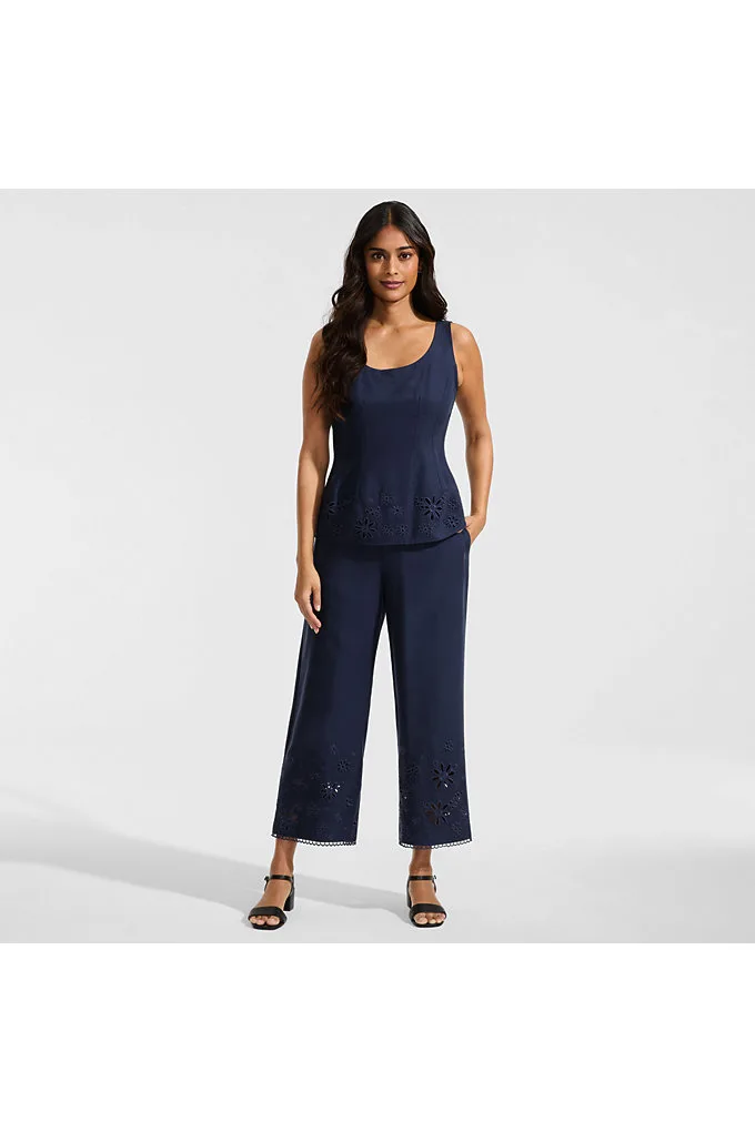 Women's Linen Embroidered Pants - Lands' End - Blue - L
