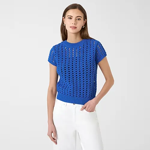 RM Rebecca Minkoff Womens Crew Neck Short Sleeve Pullover Sweater, X-large, Blue