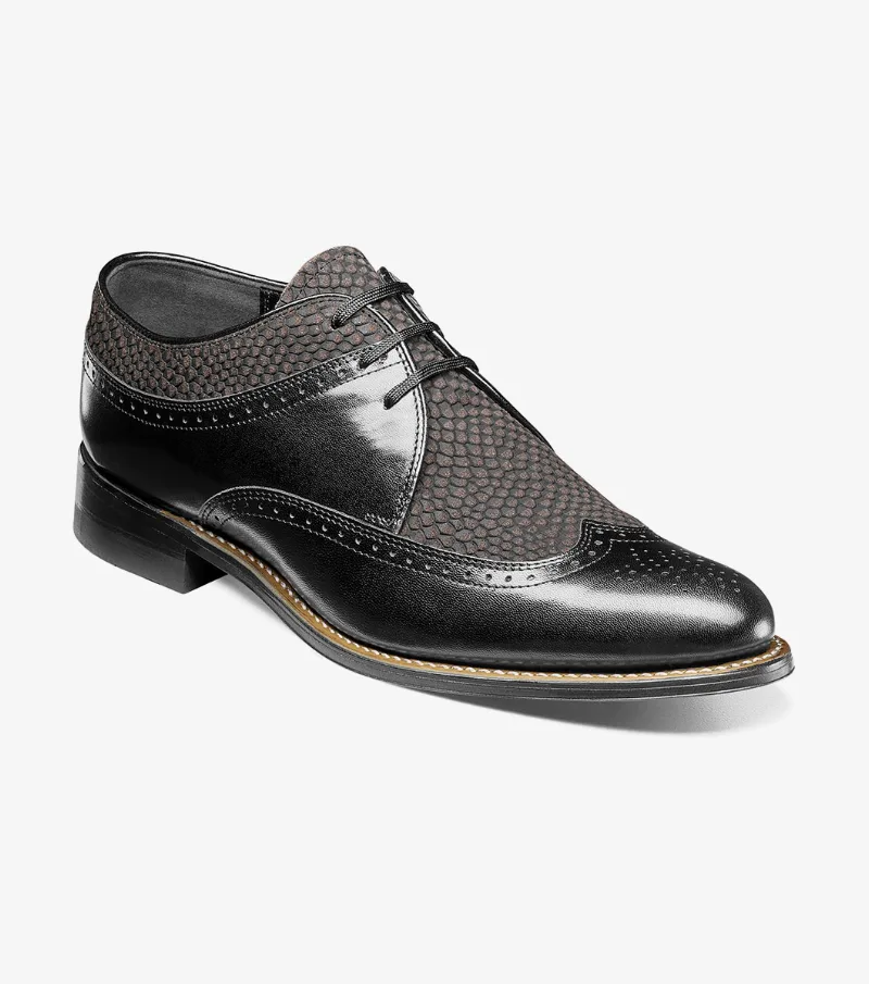 Stacy Adams Shoes Dayton Python Print Wingtip Oxford Black/Gray Size 7