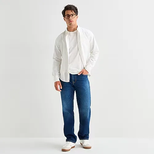 mutual weave Mens Straight Leg Relaxed Fit Jean, 40 32, Blue