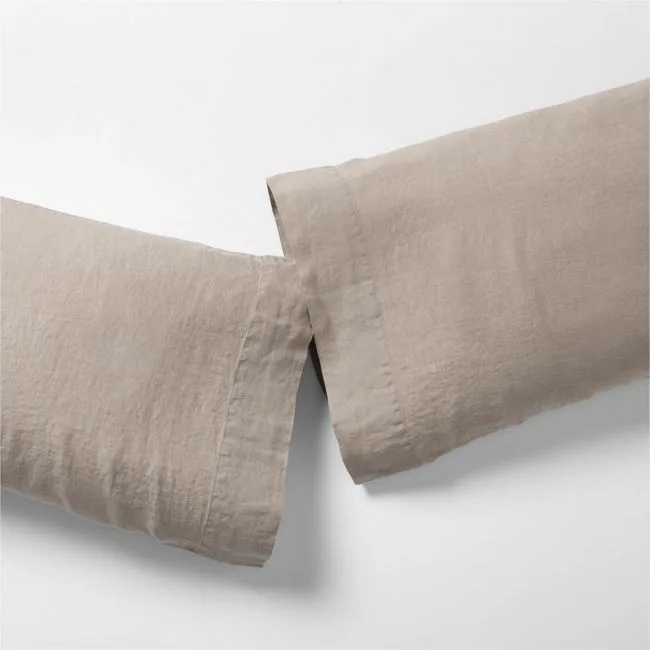 Aire Natural European Linen Clay Taupe Standard Pillowcases, Set of 2