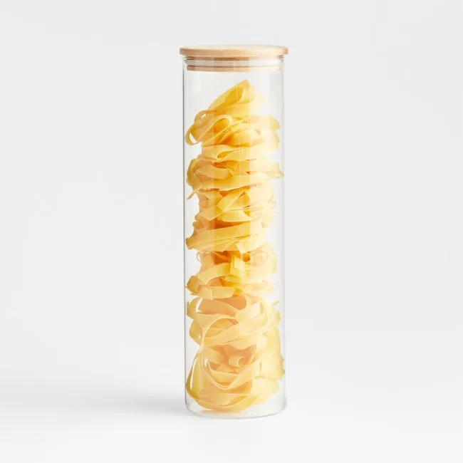 Crate & Barrel Extra-Large Round Glass Canister with Bamboo Lid