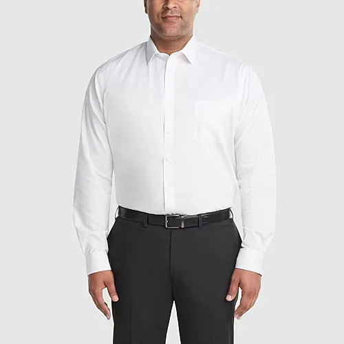 Van Heusen Mens Big and Tall Regular Fit Ultra Flex Wrinkle Free Long Sleeve Dress Shirt, 18.5 32-33, White