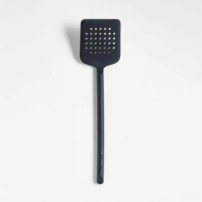 Crate & Barrel Black Silicone Slotted Turner Spatula