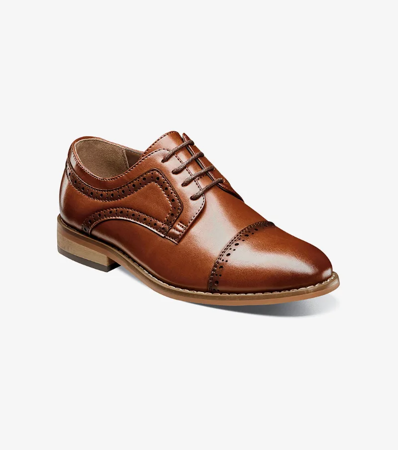 Stacy Adams Shoes Kids Dickinson Cap Toe Oxford Cognac Size 3.5 Big Kid
