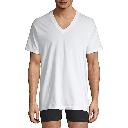 Stafford Ultra Soft Mens 4 Pack Short Sleeve V Neck T-Shirt, Small, White