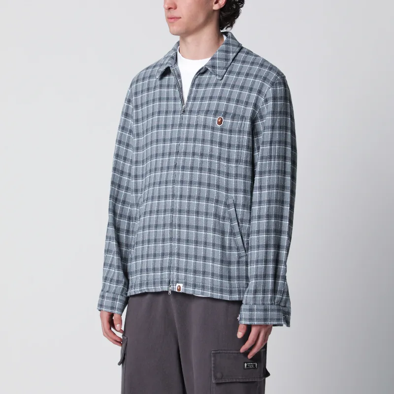 Zip-up shirt with check pattern in cotton
