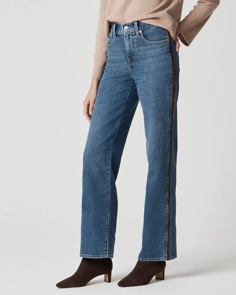 Tall slim wide-leg jean with sueded trim
