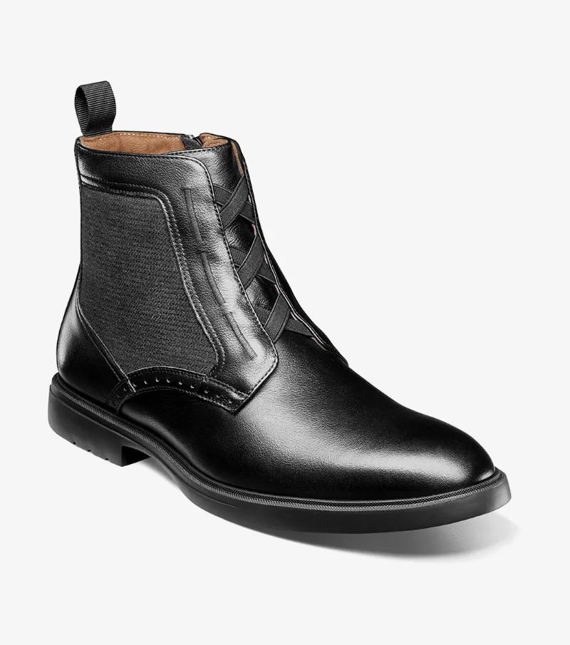 Stacy Adams Shoes Thompson Plain Toe Elastic Lace Boot Black Size 11.5