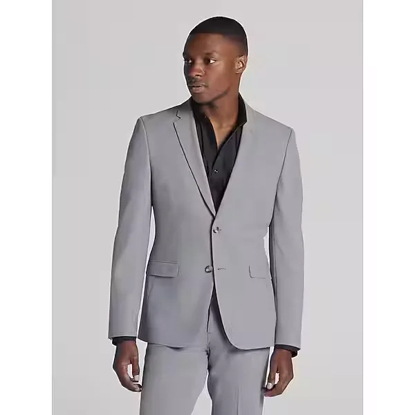 Egara Skinny Fit Men's Suit Jacket Med Gray Solid - Size: 40 Regular