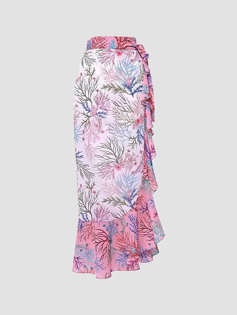 PatBO Women's Seaweed Chiffon Beach Skirt - Off White And Pink - Size Large