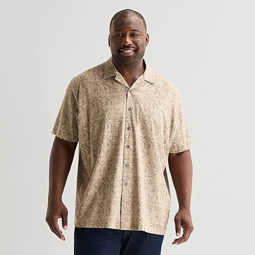 Shaquille O'Neal XLG Mens Short Sleeve Regular Fit Big and Tall Button-Down Shirt, 3x-large Tall, Beige
