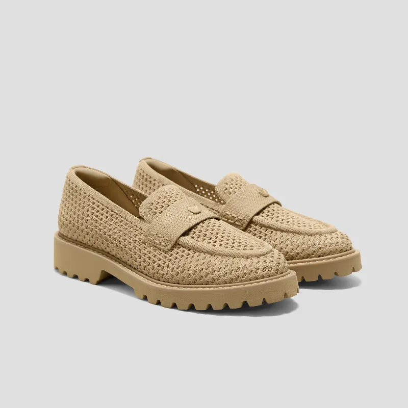 VIVAIA Round-Toe Platform Chunky Heel Loafers (Francesca)|NUDE PEACH MESH|US 7.5