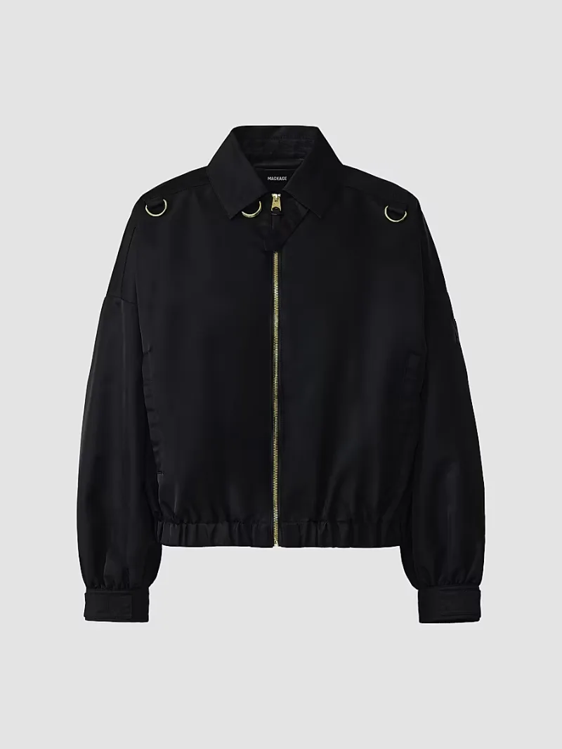 Mackage Women's Olivera Crop Bomber Jacket - Black - Size Large