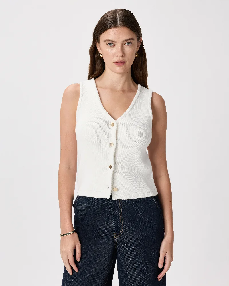 Quince | Women's V-Neck Sweater Vest in Ivory, Size Medium, Organic Cotton
