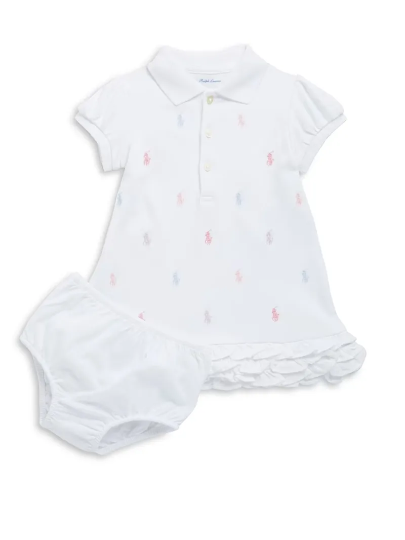 Baby Girl's Ruffled Polo Dress & Bloomers Set - White - Size 3 Months