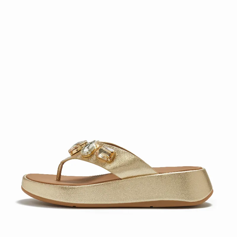 F-MODE Ultra-Jewel Metallic-Leather Toe-Post Sandals