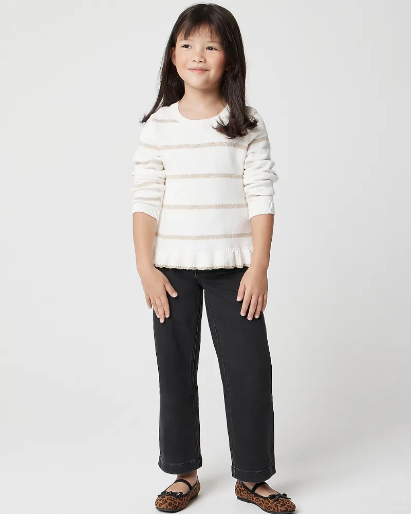 Girls' washed black wide-leg jean